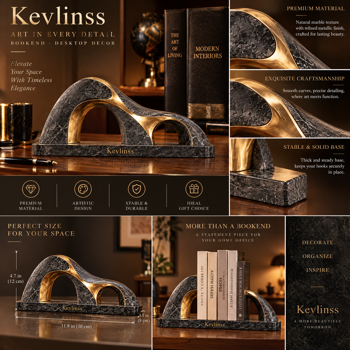 Kevlinss™ Dark Marble-Effect Arch Sculpture