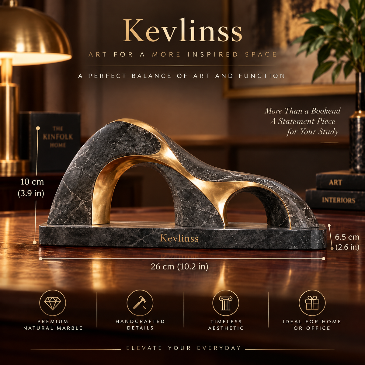 Kevlinss™ Dark Marble-Effect Arch Sculpture