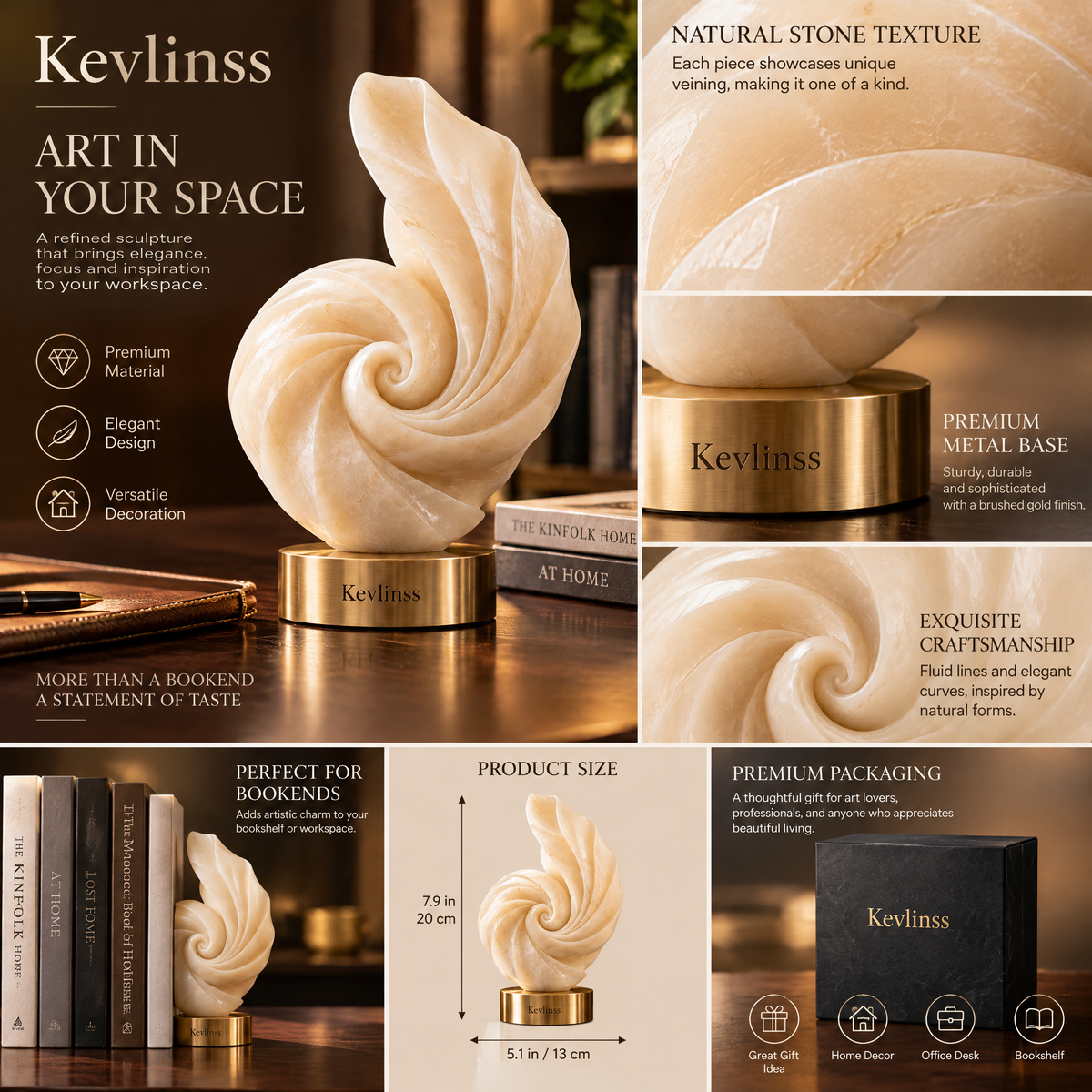 Kevlinss™ Spiral Shell Accent Sculpture detail view