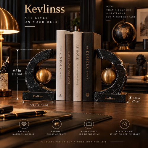 Kevlinss™ Crescent Marble-Effect Bookend Pair