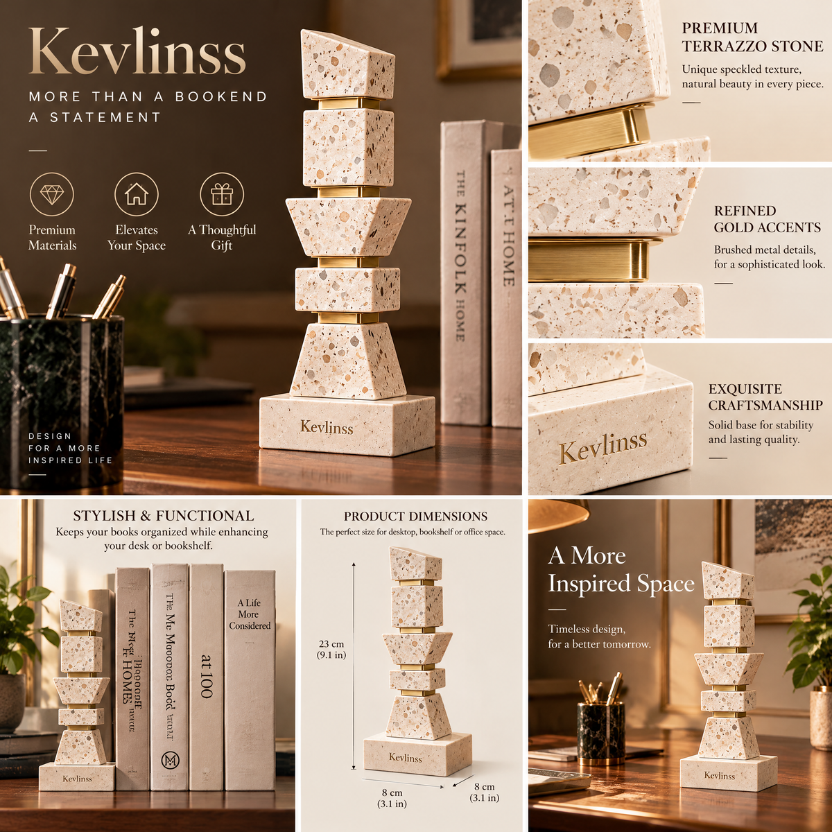 Kevlinss™ Stacked Geometric Stone-Look Sculpture detail view