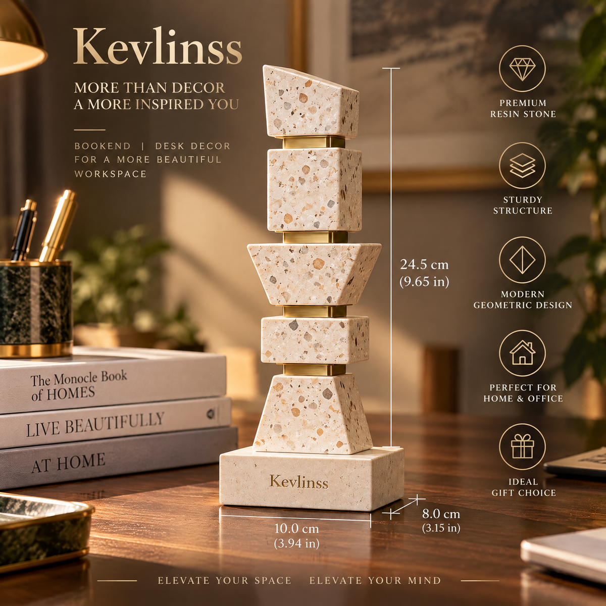 Kevlinss™ Stacked Geometric Stone-Look Sculpture