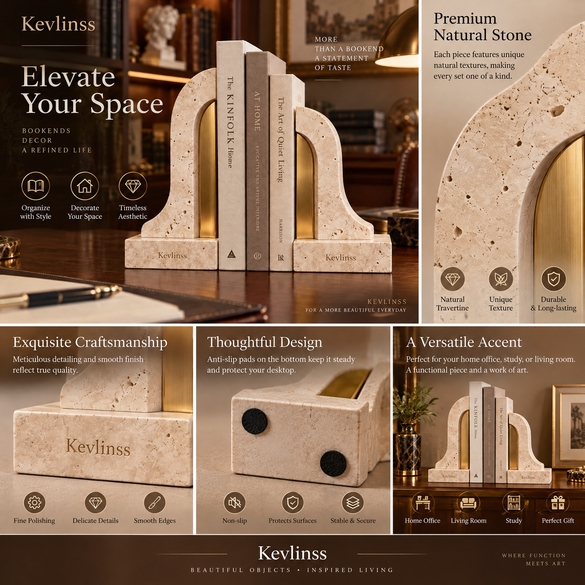 Kevlinss™ Arched Stone-Look Bookend Pair