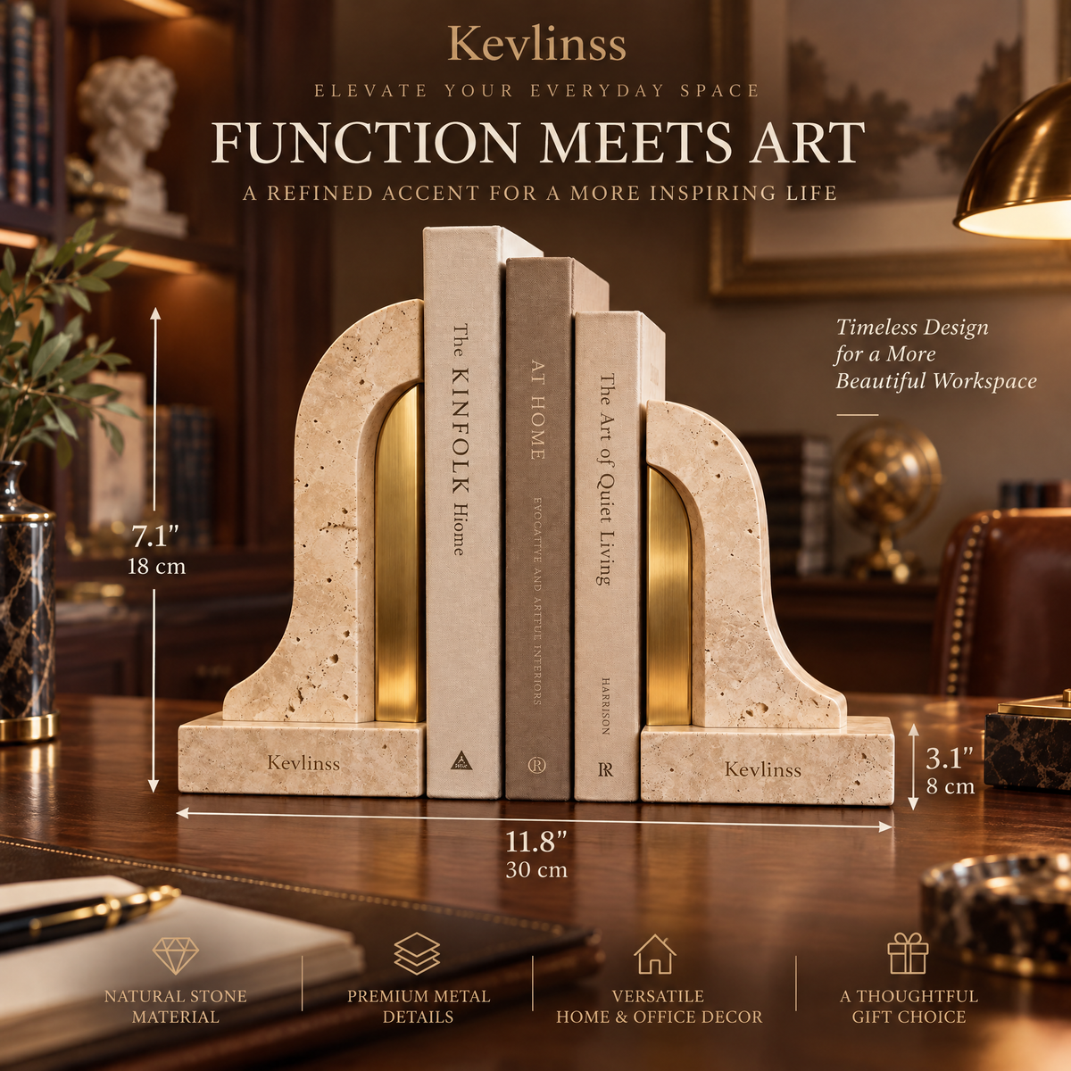 Kevlinss™ Arched Stone-Look Bookend Pair