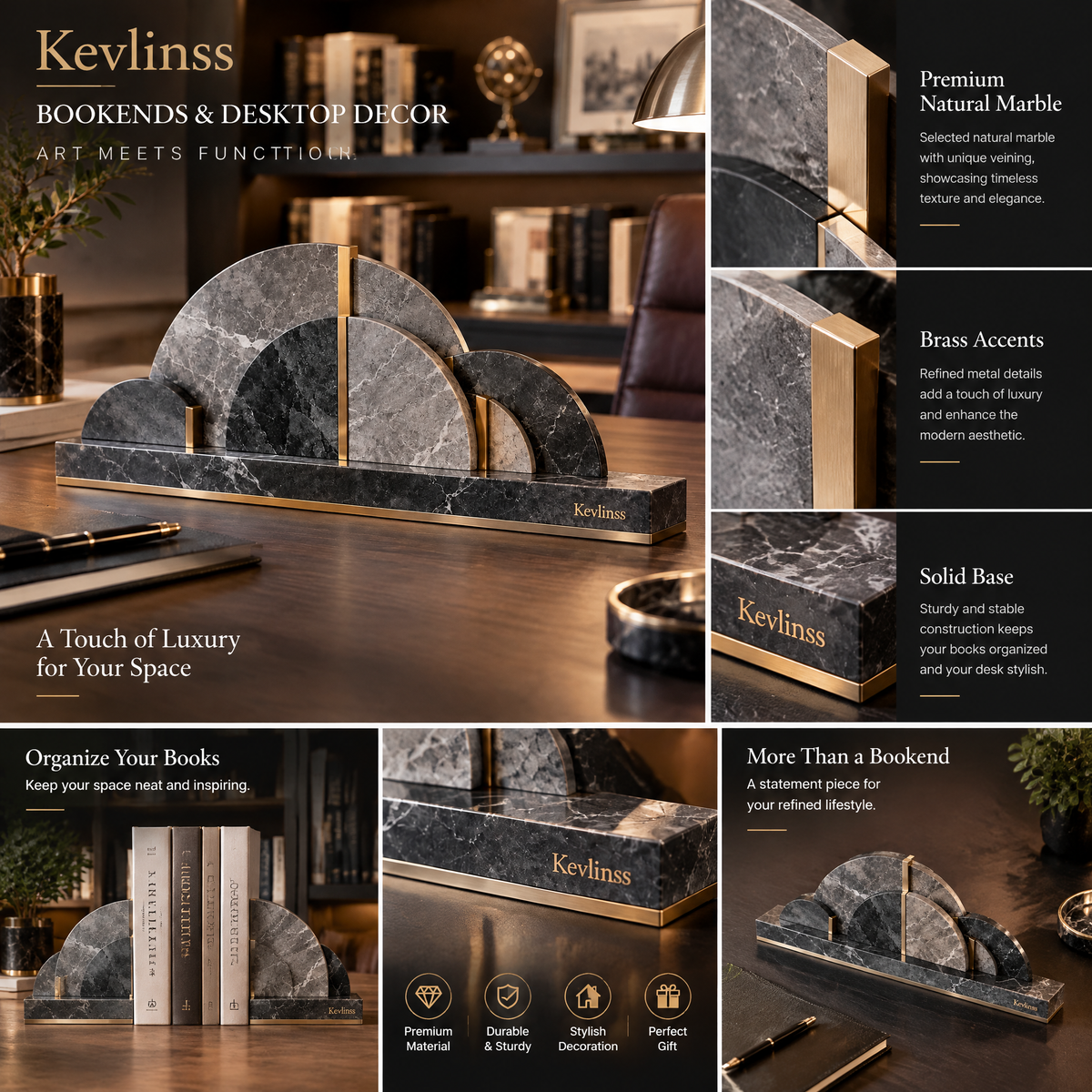 Kevlinss™ Layered Arc Marble-Effect Desk Sculpture