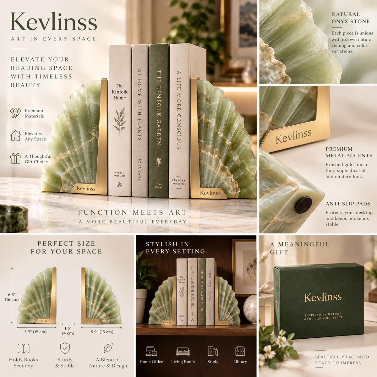 Kevlinss™ Green Fan-Form Bookend Pair