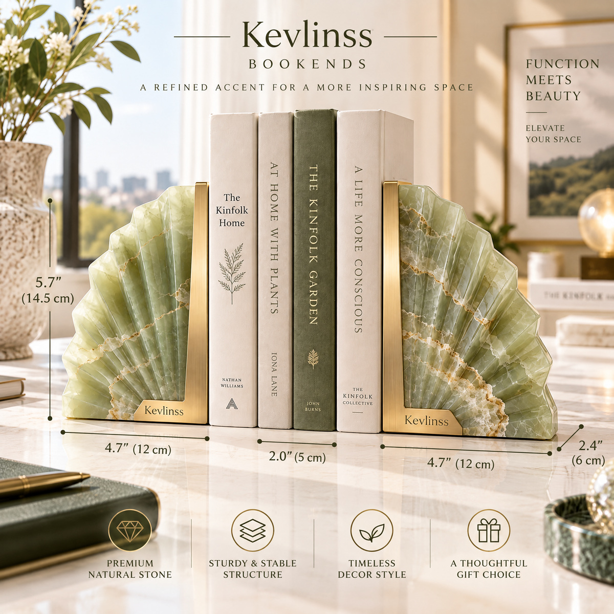 Kevlinss™ Green Fan-Form Bookend Pair