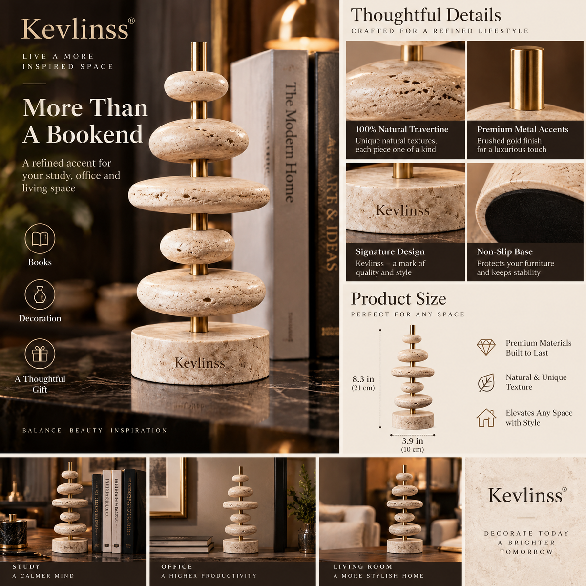 Kevlinss™ Pebble Stack Brass Accent Sculpture
