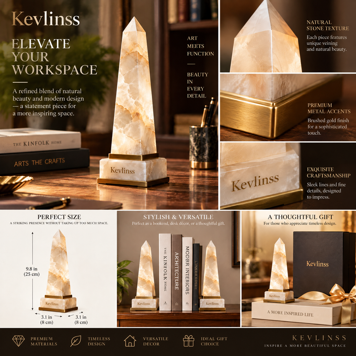 Kevlinss™ Faceted Obelisk Desk Sculpture detail view