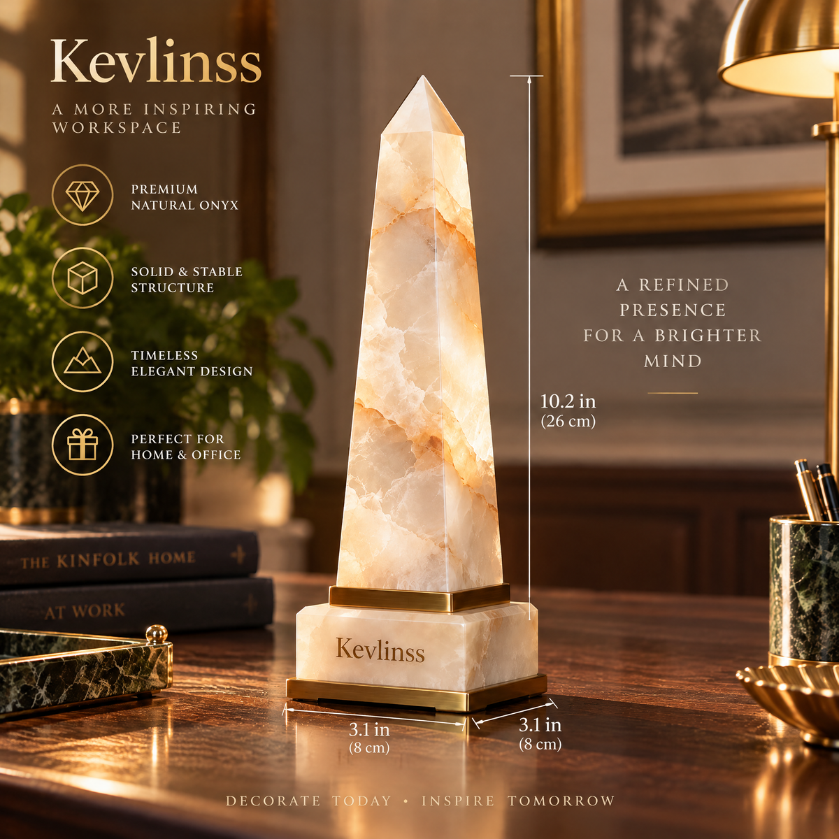 Kevlinss™ Faceted Obelisk Desk Sculpture size reference